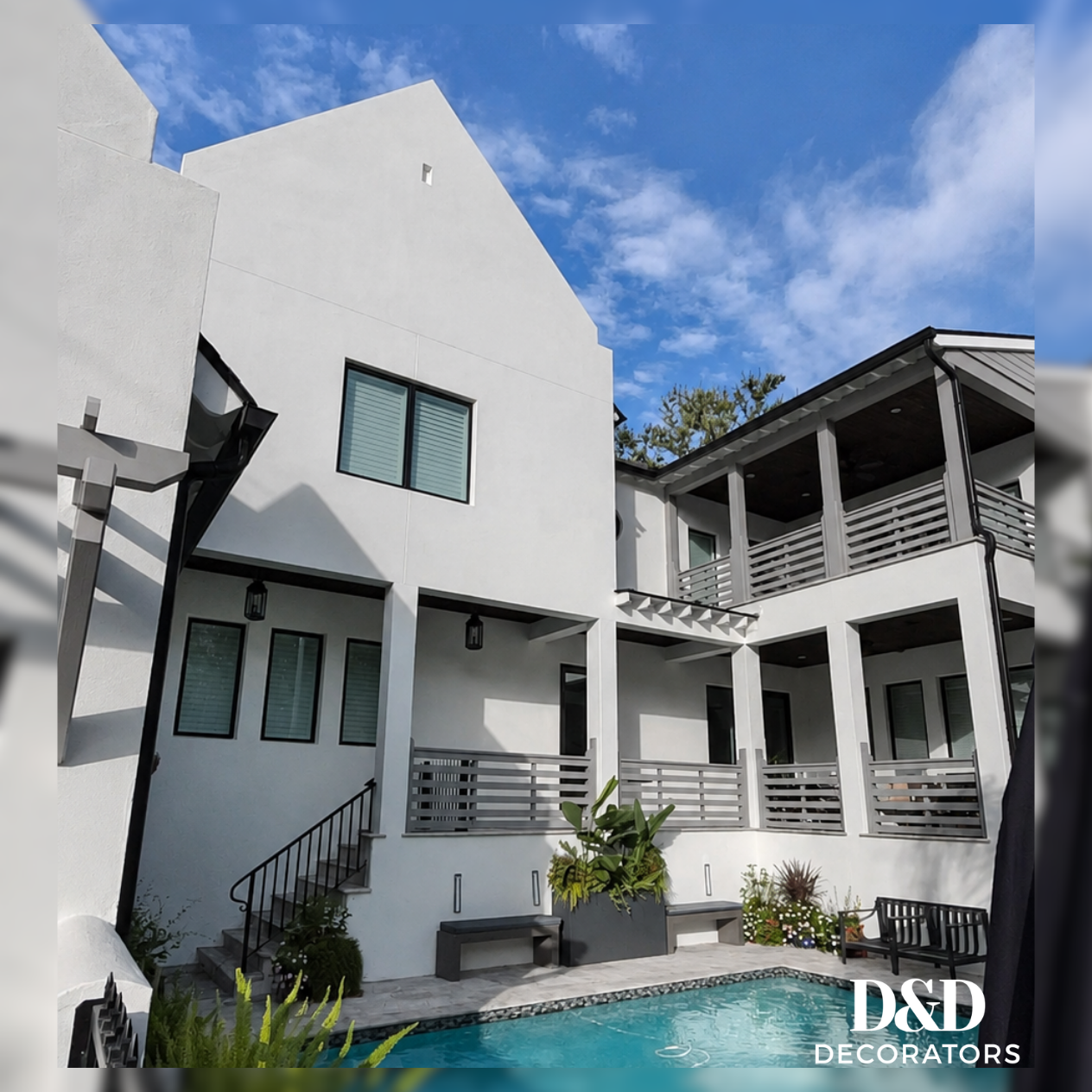 Repainted home exterior with poolside patio in the Golden Isles