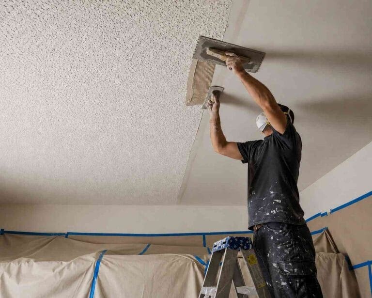 Ceiling smoothed after popcorn texture removal in a St. Simons Island home