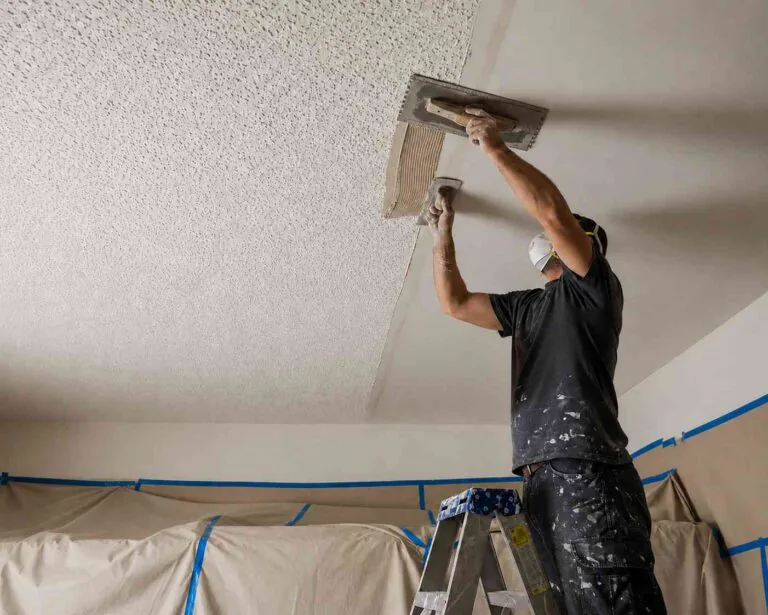 Ceiling smoothed after popcorn texture removal in a St. Simons Island home
