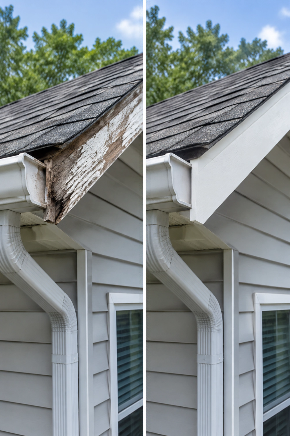 Rotted fascia board replaced on a St. Simons Island home before painting